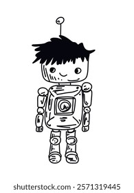 charming line art robot illustration  vector 