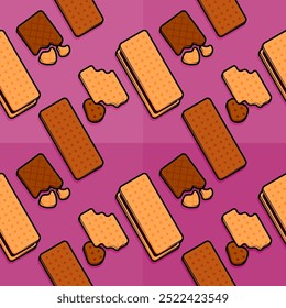 Charming line cartoon pattern illustration of cheese wafer crackers filled with creamy vanilla flavor filling perfect for delightful snacks and treats