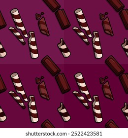 Charming Line Cartoon Pattern Illustration Featuring Chocolate Flavored Wafer Rolls with Chocolate Bar Pieces Ideal for Sweet Treat Designs