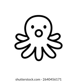 A charming line icon of an octopus with rounded head and curved arms. Perfect for oceanic illustrations, educational material, and marine themes.