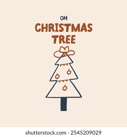 A charming line-drawn Christmas tree topped with a cowboy hat conveys a unique and playful holiday spirit. The text Oh Christmas Tree adds festive cheer to this whimsical artwor