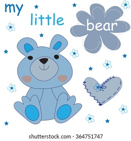charming little bear with flowers and hearts vector illustration