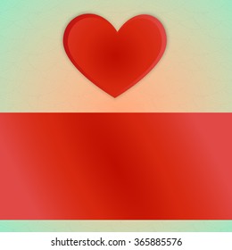 Charming little bright red heart with the volume and shadow on a light blue retro background with space for text.