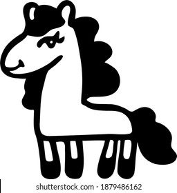 Charming little horse with a curly mane. Hand-drawn clipart. Vector.