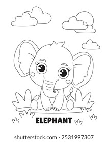 Charming Little Kawaii Elephant Sitting in a Cute Pose, Perfect for Fun and Engaging Coloring Projects for Kids