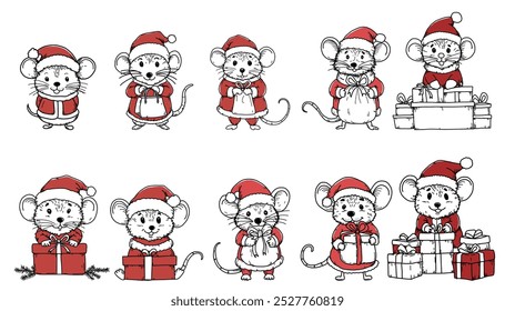 A charming little mouse dressed in a festive Santa Claus outfit, complete with a fluffy red hat and matching suit