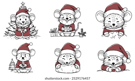 A charming little mouse dressed in a festive Santa Claus outfit, complete with a fluffy red hat and matching suit