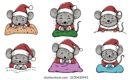 A charming little mouse dressed in a festive Santa Claus outfit, complete with a fluffy red hat and matching suit