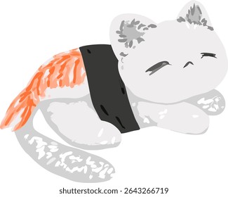 A charming little sushi cat with a soft rice body.
Creative culinary decoration suitable for Asian food themes, kawaii culture, or children's illustrations