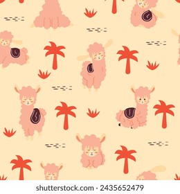 Charming llamas in endless seamless pattern