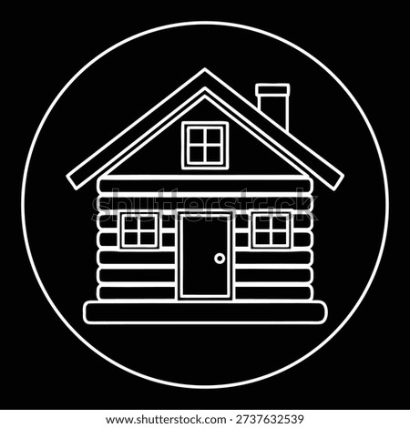 Charming Log Cabin Illustration in a Circular Frame - Vector Graphic