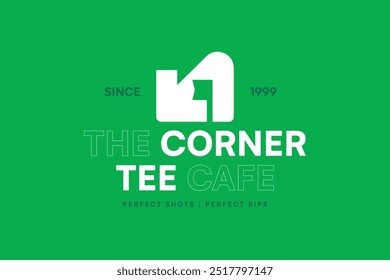 Charming logo for 'The Corner Tee Cafe' featuring a cozy, inviting design perfect for golf enthusiasts and cafe lovers. Ideal for branding cafes near golf courses or casual dining spots.