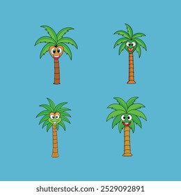 A charming "Love Palm Tree" cartoon vector illustration featuring a palm tree with a love-struck face, ideal for tropical-themed designs, romantic digital projects, and playful artwork. 