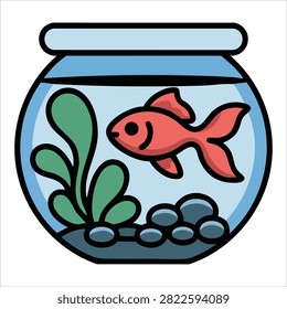 Charming Lovely Red Tropical Fish in Bowl Cartoon Design