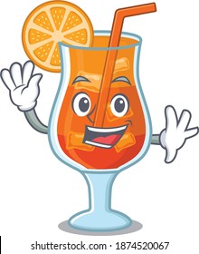 A charming mai tai cocktail mascot design style smiling and waving hand