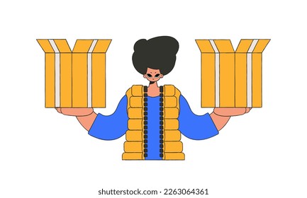 Charming man holding boxes in his hands. The essence of delivering packages and freight.