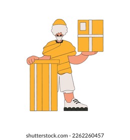 Charming man holding boxes. Parcel and cargo transportation.