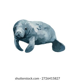Charmante Manatee Kühe Vektorgrafik, perfekt für Kinderbücher, Wildtiererziehung und Meeresschutzdesigns.