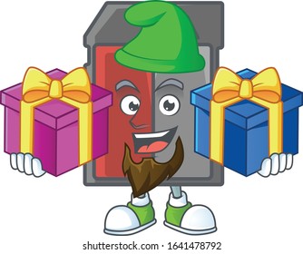 A charming memory card cartoon mascot style with two boxes of gifts