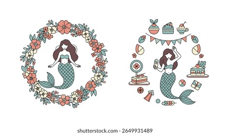 Charming mermaid illustrations celebrating a delightful underwater party