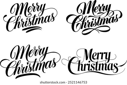 Charming Merry Christmas Typography Silhouette Vector