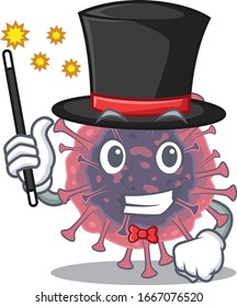 Charming microbiology coronavirus cartoon design performance as a Magician style
