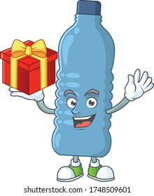 Charming mineral bottle mascot design has a red box of gift