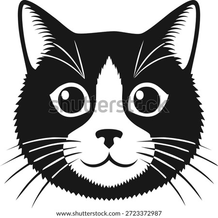 A charming and minimalist black and white vector illustration featuring the simplified face of a cat. The design focuses on the breed's iconic pointed ears and triangular nose, representing themes of feline grace, companionship, and pet ownership. This high-quality scalable vector is designed with smooth paths and closed loops, making it an ideal choice for vinyl cutting machines like Cricut and Silhouette, as well as laser engraving on pet accessories and custom apparel. The aesthetic is versatile, ranging from professional veterinary clinic branding and grooming shop logos to personalized home decor and automotive window decals for cat enthusiasts. The stark contrast between the black ink and the white background ensures high visibility across various applications, including screen printing on tote bags, sublimation for pet lover gifts, and digital stickers for mobile apps. This asset captures the mysterious and loyal nature of domestic cats, providing a timeless graphic for animal enthusiasts and professional designers alike. The clean line work allows for easy resizing without any loss of detail or resolution, suitable for both large-scale signage and small-scale stationary, ensuring that the universal symbol for feline friendship is communicated effectively in both digital and physical media layouts.