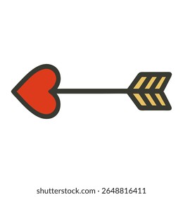 Um vetor de design plano encantador e minimalista ilustração da seta de Cupido com um coração vermelho, simbolizando amor, romance e afeto. Perfeito para o Dia dos Namorados, temas de casamento.