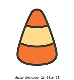 A charming and minimalist flat design vector illustration of a traditional candy corn, symbolizing Halloween, autumn festivities, and sweet treats. Perfect for holiday designs, party invitations.