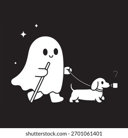 A charming and minimalist ghost design featuring a white circular head with two oval eyes and a small curved smile.