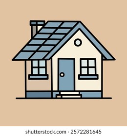 A charming and minimalist graphic of a small house featuring a gable roof, two windows, a centered door, and neutral colors. Perfect for themes of real estate, housing, and design concepts.