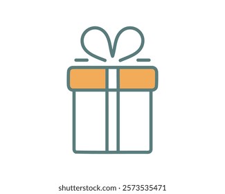 A charming, minimalist illustration of a gift box with a ribbon. Perfect for websites, apps, or presentations needing a cheerful, simple graphic for gifts, presents, holidays, or celebrations.