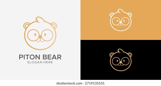 Encantador diseño de logotipo minimalista con una linda cabeza de oso en arte de línea dorada limpia Este adorable personaje animal con ojos expresivos Grandes es perfecto para marcas de bebés, tiendas de juguetes, guarderías creativas y amigables startups de tecnología. Incluye una presentación profesional con varias opciones de color de fondo para mostrar la versatilidad de la marca