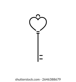 A charming minimalist outline icon of a key with a heart-shaped top, symbolizing love, access, or important solutions.