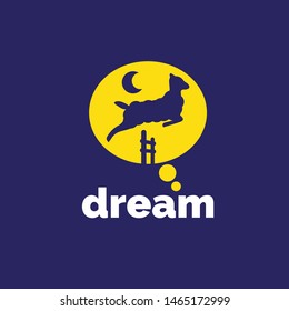 A charming and minimalist vector illustration featuring a white silhouette of a sheep jumping over a fence. Set against a large yellow full moon background with a dark blue crescent moon and a night sky feel. This design perfectly captures the classic "counting sheep" concept for sleep, insomnia relief, dream-themed brands, children's bedtime products, or relaxation apps.