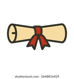 A charming and minimalist vector illustration of a rolled diploma or scroll tied with a red ribbon, symbolizing education, achievement, and academic success. Perfect for graduation ceremonies.