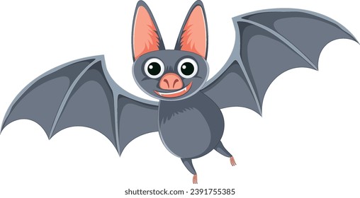 A charming and minimalistic cartoon illustration of a bat in flight
