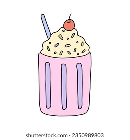 Charming and Minimalistic Cartoon-Style Illustration of a Milkshake.