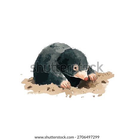 Charming mole animal illustration digging in earth. Perfect for nature, wildlife, or garden-themed designs and educational content.