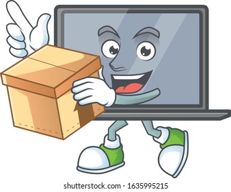 A charming monitor mascot design style having a box