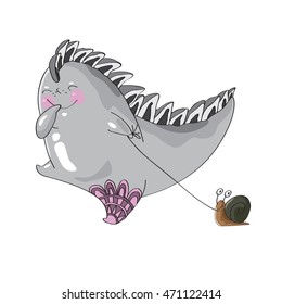 The charming monster with a snail on a leash.