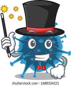 Encantadora presentación de dibujos animados de mordecovirus al estilo mago