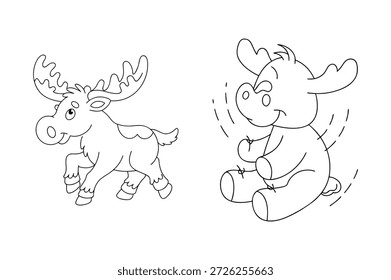 Charming Moose Illustrations for Kids Coloring Books and Interior Design Projects, Cute Animal Line Art
