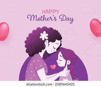 Charming Mother's Day illustration featuring a mother and daughter sharing a tender moment, symbolizing love, care, and gratitude. Perfect for cards, posters, and social media