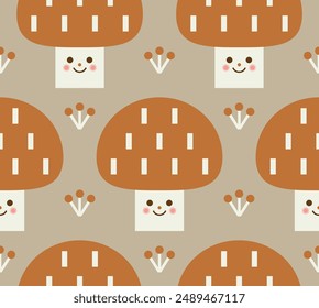 Charming mushroom seamless pattern. Vector illustration.
