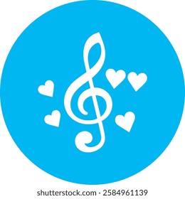 A charming Music Notes and Hearts icon in crisp white on a light Cambridge blue background. A perfect blend of melody and emotion, symbolizing love for music in a modern, minimalist style.