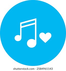 A charming Music Notes and Hearts icon in crisp white on a light Cambridge blue background. A perfect blend of melody and emotion, symbolizing love for music in a modern, minimalist style.