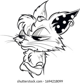 Charming and naughty kitten. Adventurous kitten meditating of something. Cat with earring in its ear.