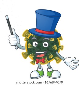 Charming new coronavirus cartoon design performance as a Magician style